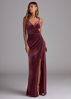 Azazie Maci Bridesmaid Dresses Raspberry Sheath Pleated Velvet Dress image4