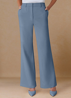 front Marina Dusty Blue Refined Weave Straight-Leg Pants