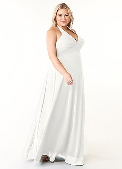 Azazie Tessie Vestidos de damas de honor Vestido de Blanco de Gasa de Corte en A con Cuello en V plisado image8