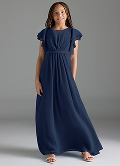 Azazie Daphne Junior Dark Navy A-Line Pleated Chiffon Dress image1