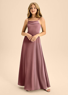 Azazie Anselie Junior Vintage Mauve A-Line Off the Shoulder Stretch Satin Dress image3