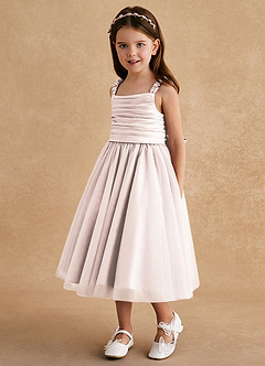 Azazie Gabbie Flower Girl Dresses Rose Petal A-Line Pleated Matte Satin Dress image5