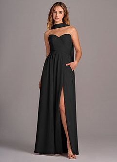 Azazie Joni Bridesmaid Dresses Black A-Line Strapless Chiffon Convertible Dress image1
