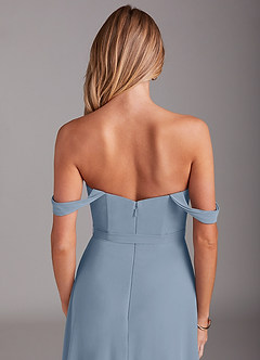 Azazie Aaron Bridesmaid Dresses Dusty Blue A-Line Off the Shoulder Chiffon Convertible Dress image8
