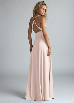 Azazie Davis Robes de demoiselle d'honneur Robe Trapèze en Satin extensible Plissée Rose Pâle image3