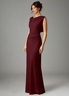 Azazie Kieryn Bridesmaid Dresses Cabernet Mermaid Pleated Stretch Satin Dress image5