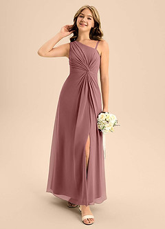 Azazie Brooke Junior Desert Rose A-Line Side Slit Chiffon Dress image3