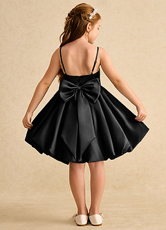 Azazie Davine Flower Girl Dresses Black A-Line Spaghetti Strap Matte Satin Dress image1
