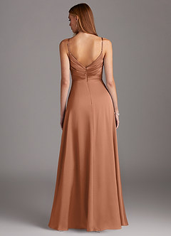 Azazie Calissa Bridesmaid Dresses Bronzer A-Line V-Neck Pleated Stretch Satin Dress image2