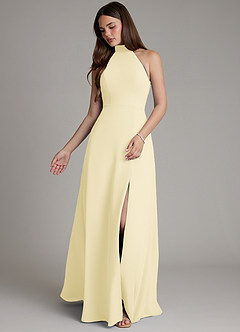 Azazie Myra Robes de demoiselle d'honneur Robe Trapèze en Mousseline de soie Col Haut Sorbet Citron image4