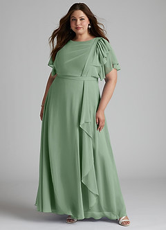 Azazie Aaliyah Modest Bridesmaid Dresses A-Line Scoop Pleated Chiffon Floor-Length Dress image6