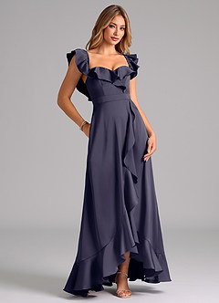 Azazie Lyra Bridesmaid Dresses Stormy A-Line Off the Shoulder Stretch Satin Convertible Dress image2
