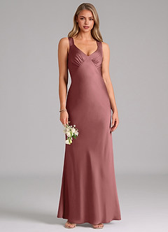 Azazie Kamila Bridesmaid Dresses Amethyst A-Line Pleated Stretch Satin Dress image1