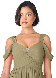 Azazie Lianne Bridesmaid Dresses Moss Green A-Line Off the Shoulder Chiffon Dress image8