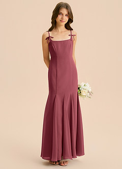 Azazie Evey Junior Abito Sirena in Chiffon Plissettato Merlot image4