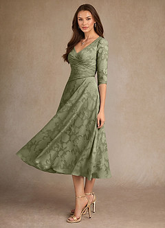 Azazie Durant Mother of the Bride Dresses Pistachio A-Line Pleated Floral Burnout Dress image1