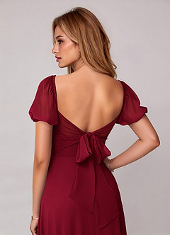 Azazie Fatima Bridesmaid Dresses Burgundy A-Line with Pockets Chiffon Dress image1
