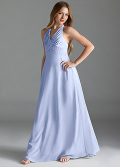 Azazie Tessie Junior Ice A-Line Pleated Chiffon Dress image3