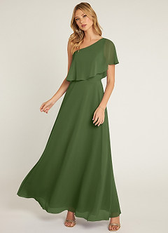 Azazie Lizzy Bridesmaid Dresses Olive A-Line One Shoulder Chiffon Dress image5