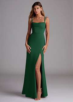 Azazie Callan Bridesmaid Dresses Dark Green Mermaid Pleated Chiffon Convertible Dress image3