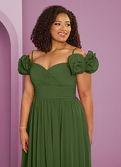 Barbie ♥ Azazie Bridesmaid Dresses Olive A-Line Off the Shoulder Chiffon Convertible Dress image9