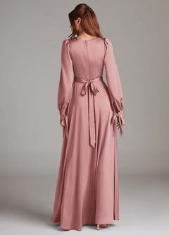 Azazie Leonia Bridesmaid Dresses Dusty Rose A-Line Long Sleeve Stretch Satin Dress image7