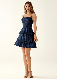 Rietta Navy Floral Burnout Ruffles Mini Dress image5