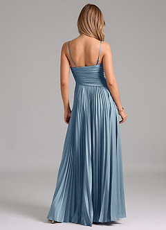 Azazie Vini Kleider zum Anprobieren zu Hause A-Linie Plissee Stretch-Satin Kleid Staubblau image6