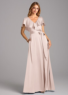 Azazie Lainey Bridesmaid Dresses Blushing Pink A-Line with Pockets Stretch Satin Dress image1