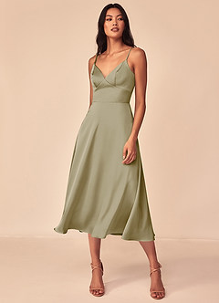 Azazie Dottie Bridesmaid Dresses Moss Green A-Line Stretch Satin Dress image3