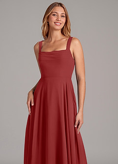 Azazie Shaude Bridesmaid Dresses Rust A-Line Pleated Chiffon Dress image5