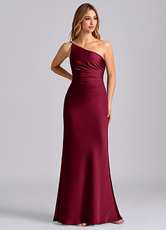 Azazie Marseli 신부 들러리 드레스 인어 한쪽 어깨 스트레치 새틴 바닥 길이 드레스 image1