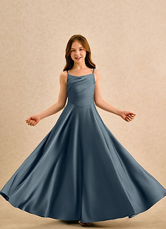 Azazie Coconut Girls Formal Sukienki dla dziewczynek sypiących kwiaty Linia A Pofałdowany Satyna elastyczna Długość podłogi Sukienka image5