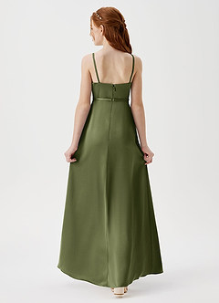 Azazie Kaylee Junior Olive A-Line with Belt Stretch Satin Dress image2