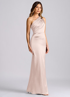 Azazie Akilah 신부 들러리 드레스 인어 한쪽 어깨 스트레치 새틴 바닥 길이 드레스 image3