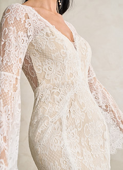 Azazie Hayes Robes de mariée Robe Sirène en Dentelle Col en V Diamant Blanc Champagne image7