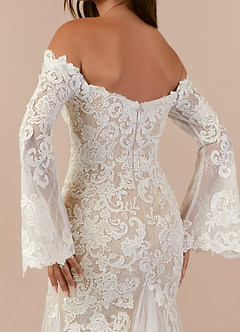 Azazie Arlette Wedding Dresses Diamond White Nude Mermaid Sweetheart Sequins Tulle Dress image8