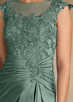 Azazie Santa Barbara Mother of the Bride Dresses Eucalyptus Sheath Pleated Stretch Satin Dress image9