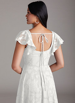 Azazie Bondi Bridesmaid Dresses White A-Line Ruched Floral Burnout Dress image2
