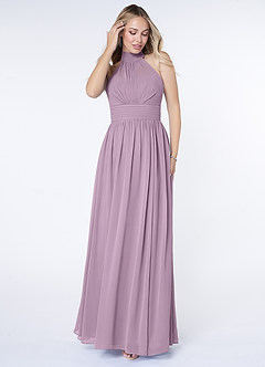 Azazie Iman Robes de demoiselle d'honneur Robe Trapèze en Mousseline de soie Ligne A froncée Glycine image4