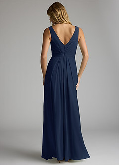 Azazie Gina Bridesmaid Dresses Dark Navy A-Line V-Neck Pleated Chiffon Dress image5