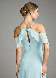 Azazie Dakota Bridesmaid Dresses Sea Glass A-Line V-Neck Pleated Chiffon Dress image6