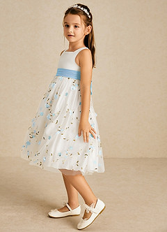 Azazie Pollie Flower Girl Dresses Sky Blue Sky Blue A-Line Bow Tulle Dress image4