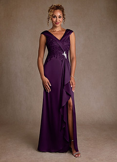 Azazie Santa Monica Mother of the Bride Dresses Grape A-Line Lace Dress image3