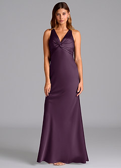 Azazie Hati Bridesmaid Dresses Plum Mermaid Stretch Satin Dress image5