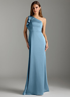 Azazie Rinna Bridesmaid Dresses Steel Blue Mermaid Ruched Stretch Satin Dress image1