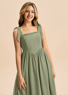 Azazie Delia Junior Abito A-Line in Chiffon Fiocco Pistacchio image2