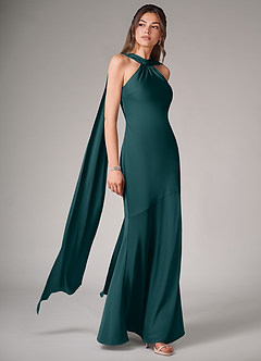 Azazie Kinsley Vestidos de madrinha de casamento Vestir Pinho de Cetim elástico de sereia com Fenda Lateral image3