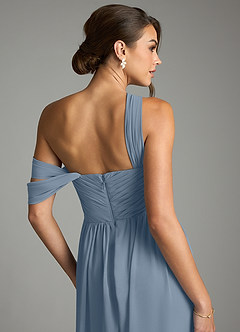 Azazie Kassandra 신부 들러리 드레스 A라인 오프 더 숄더 쉬폰 바닥 길이 드레스 image7