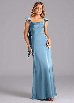 Azazie Adi At-home Try On Dresses Burgundy A-Line Pleated Stretch Satin Dress image1